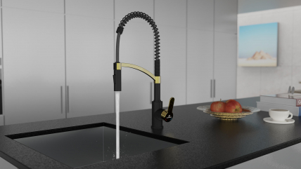 Kitchen faucet WK 3 Black/Matt-gold, spiral spring, 2 jet types