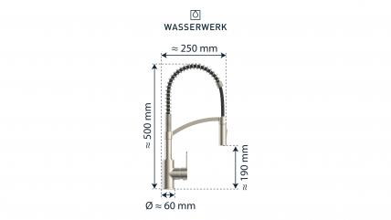 Kitchen faucet WK 3 stainless steel look, spiral spring, 2 jet types