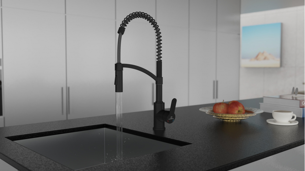 Kitchen faucet WK 3 Black, spiral spring, 2 jet types