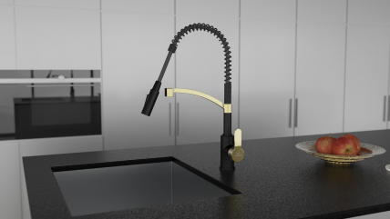 Kitchen faucet WK 3 Black/Matt-gold, spiral spring, 2 jet types