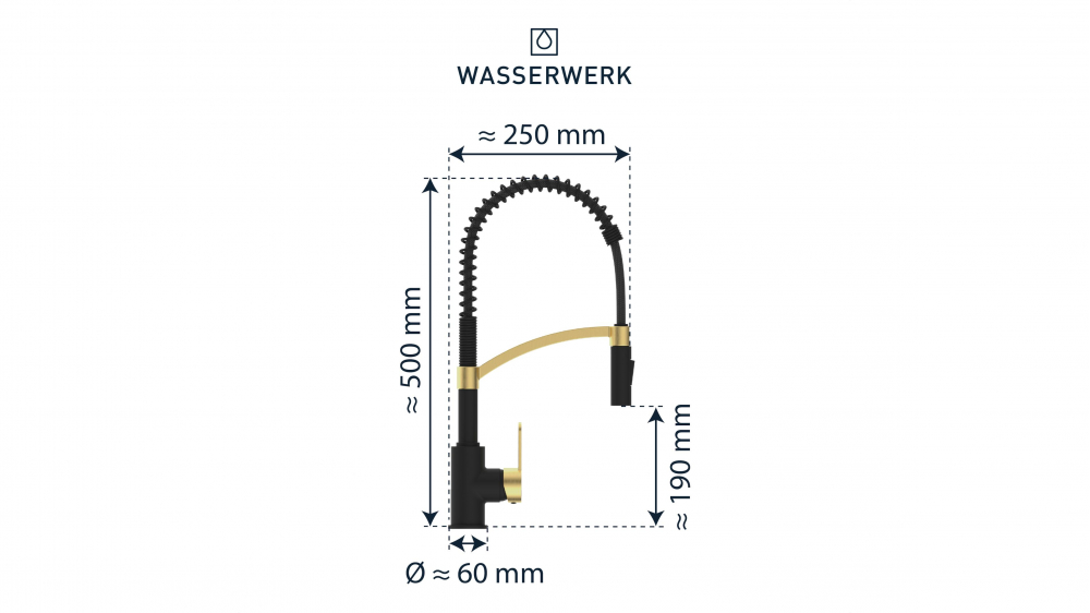 Küchenarmatur WK 3 Schwarz/Matt-gold, Spiralfeder, 2 Strahlarten