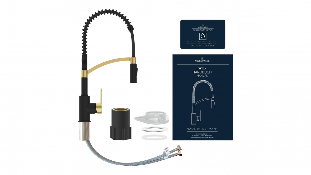 Kitchen faucet WK 3 Black/Matt-gold, spiral spring, 2 jet types