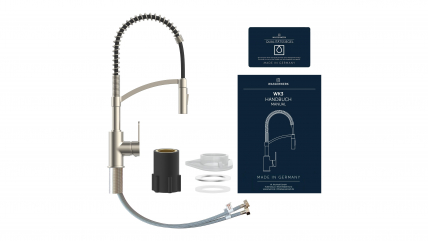 Kitchen faucet WK 3 stainless steel look, spiral spring, 2 jet types