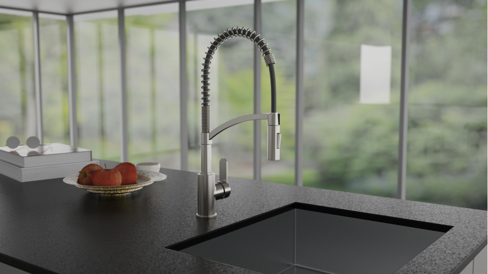 Kitchen faucet WK 3 stainless steel look, spiral spring, 2 jet types