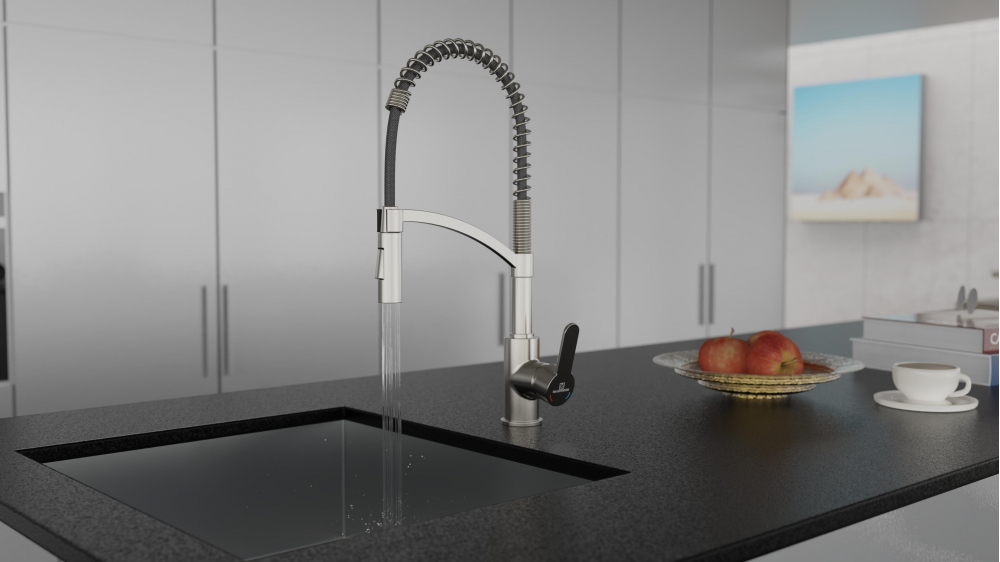 Kitchen faucet WK 3 stainless steel look, spiral spring, 2 jet types