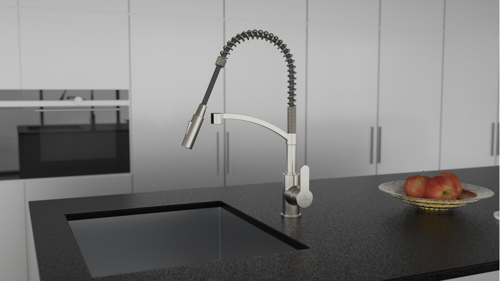 Kitchen faucet WK 3 stainless steel look, spiral spring, 2 jet types