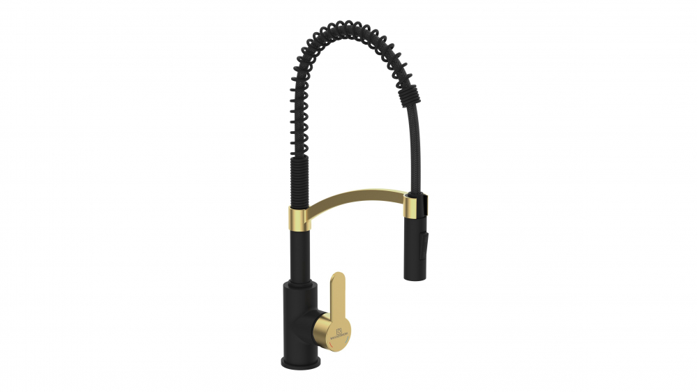 Kitchen faucet WK 3 Black/Matt-gold, spiral spring, 2 jet types