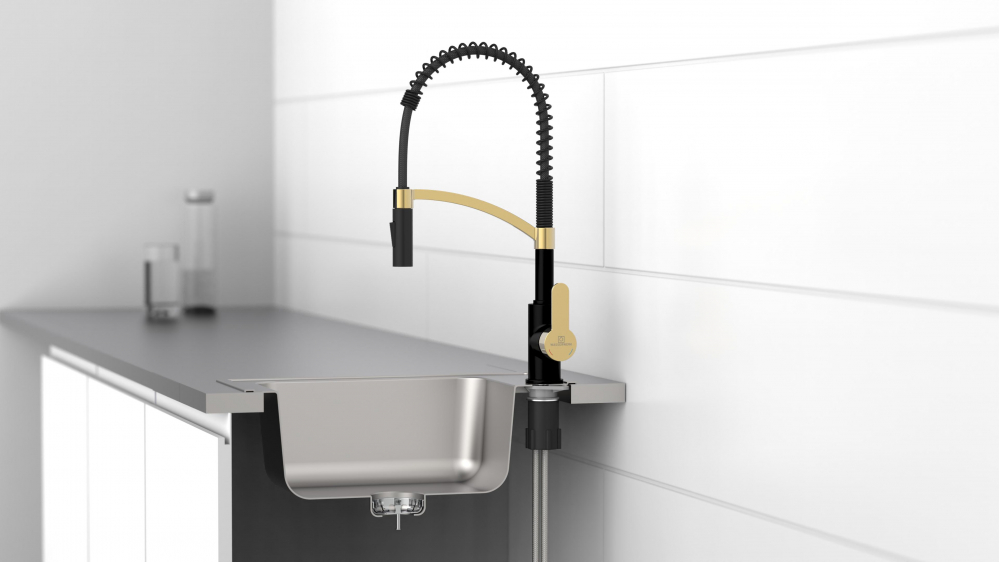 Kitchen faucet WK 3 Black/Matt-gold, spiral spring, 2 jet types