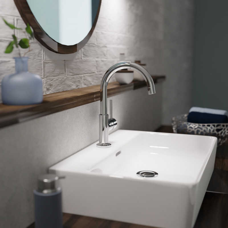 WT 14 in chrome, Washbasin faucet with curved spout