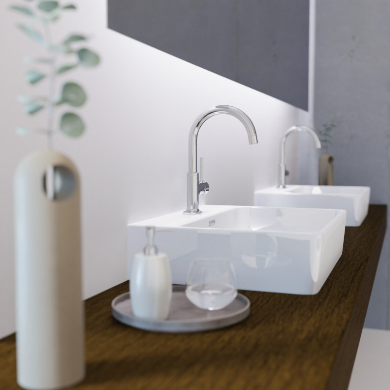 WT 14 in chrome, Washbasin faucet with curved spout