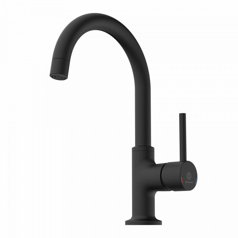 WT 14 in black, Washbasin faucet with curved spout