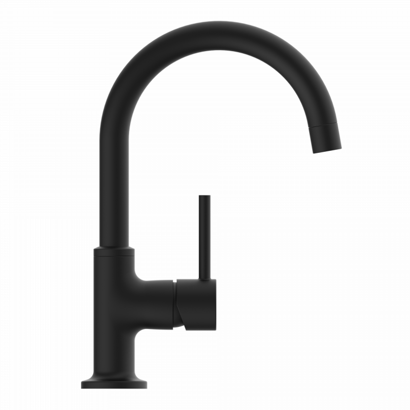 WT 14 in black, Washbasin faucet with curved spout