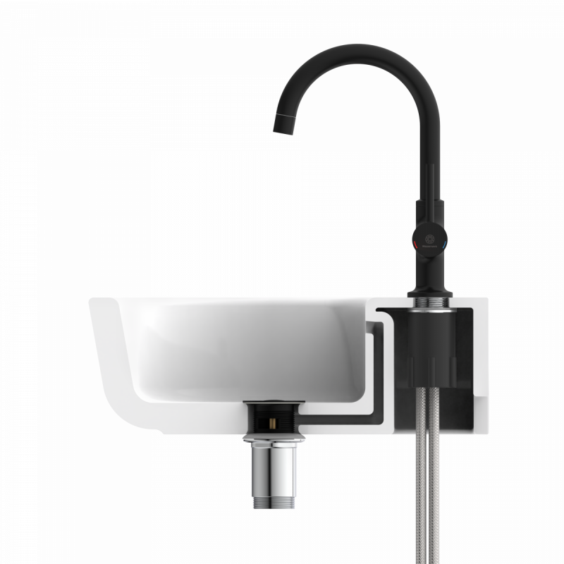 WT 14 in black, Washbasin faucet with curved spout