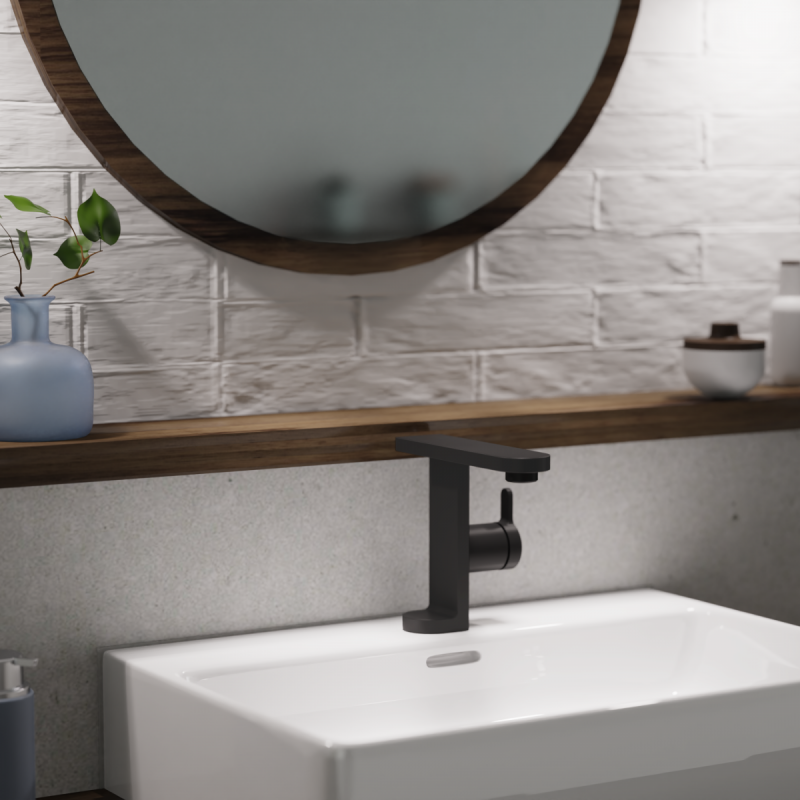 WT 15 in black, Washbasin with innovative design