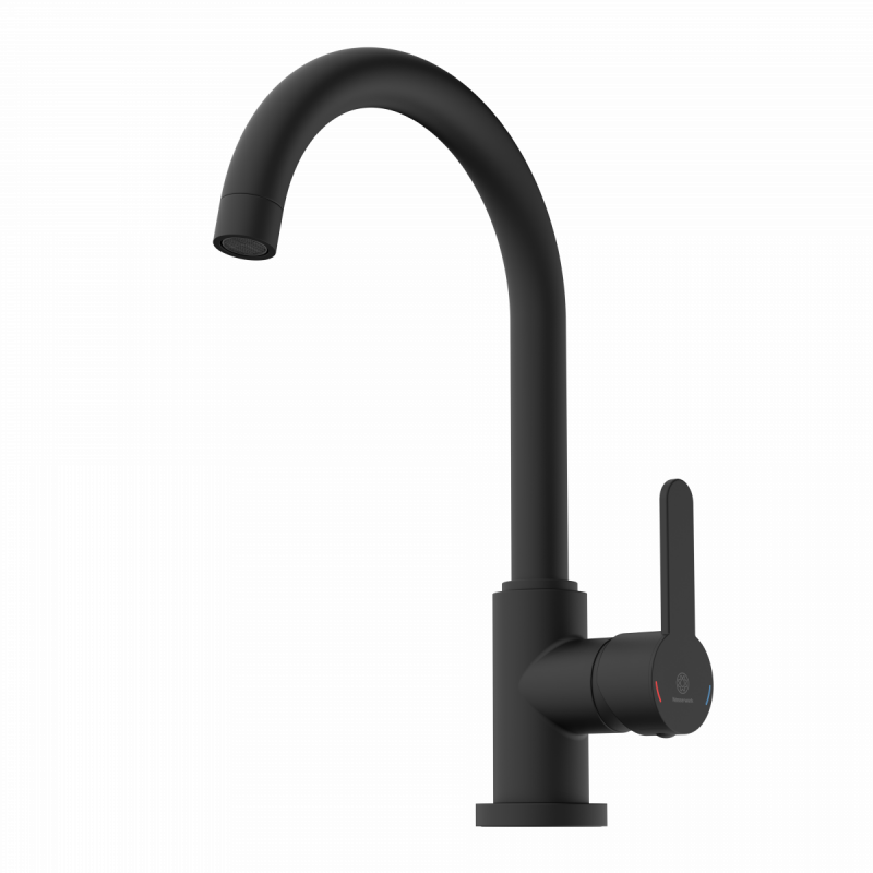 WK 5 in black, Kitchen Faucet with classic curved spout