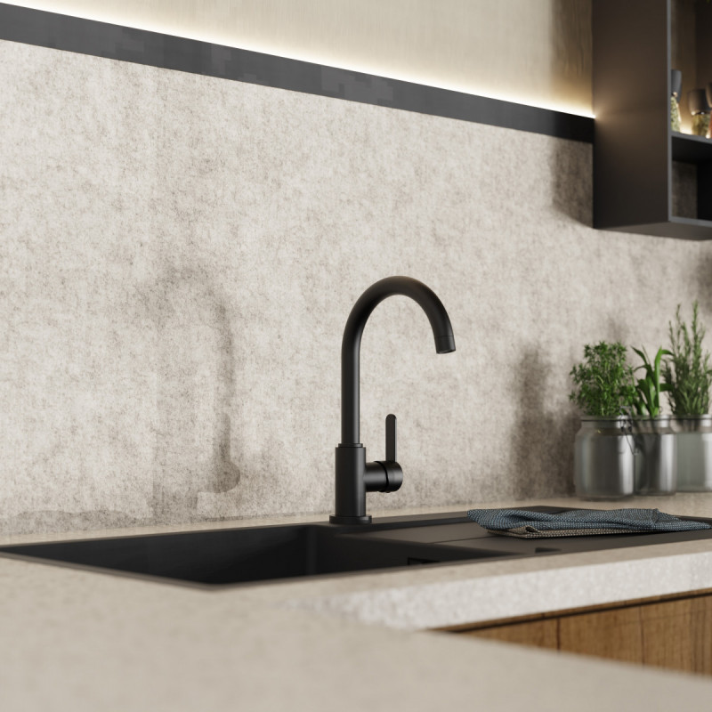 WK 5 in black, Kitchen Faucet with classic curved spout