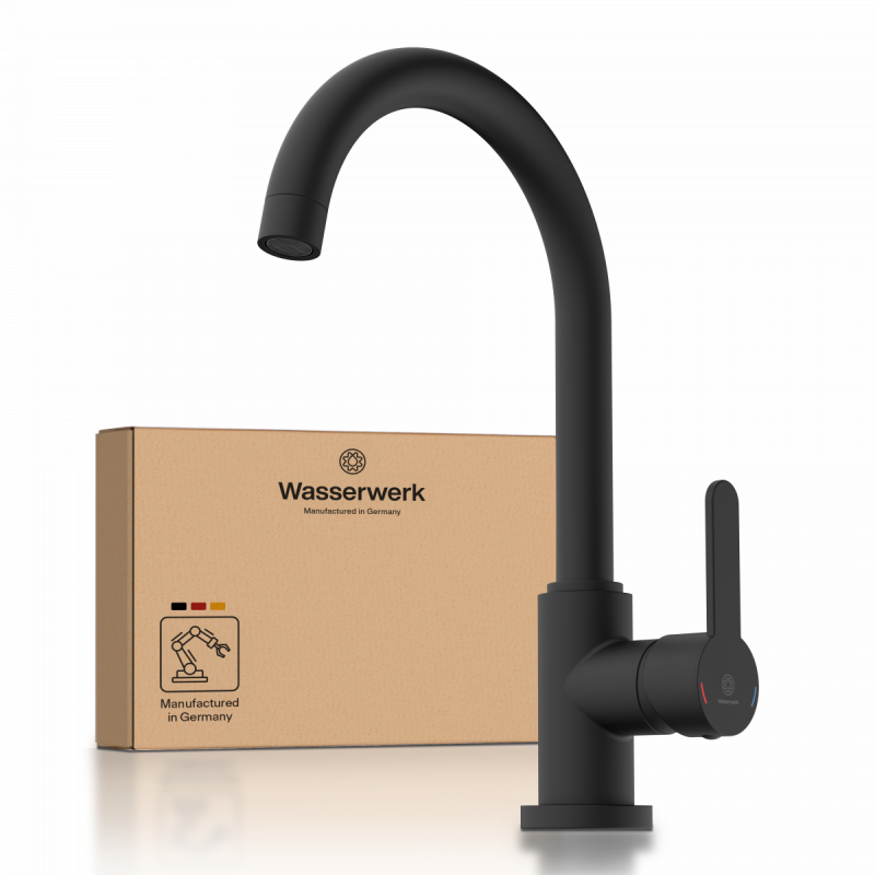 WK 5 in black, Kitchen Faucet with classic curved spout