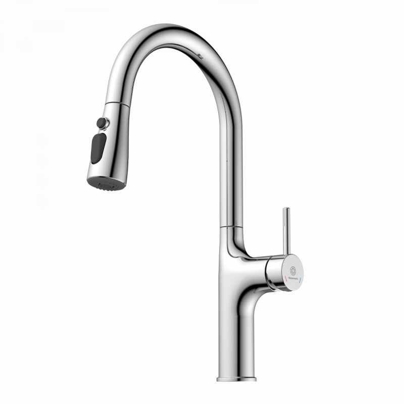 WK 10 in chrome, Kitchen Faucet with arched spout and pull-down spray