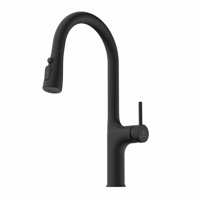 WK 10 in black, Kitchen Faucet with arched spout and pull-down spray