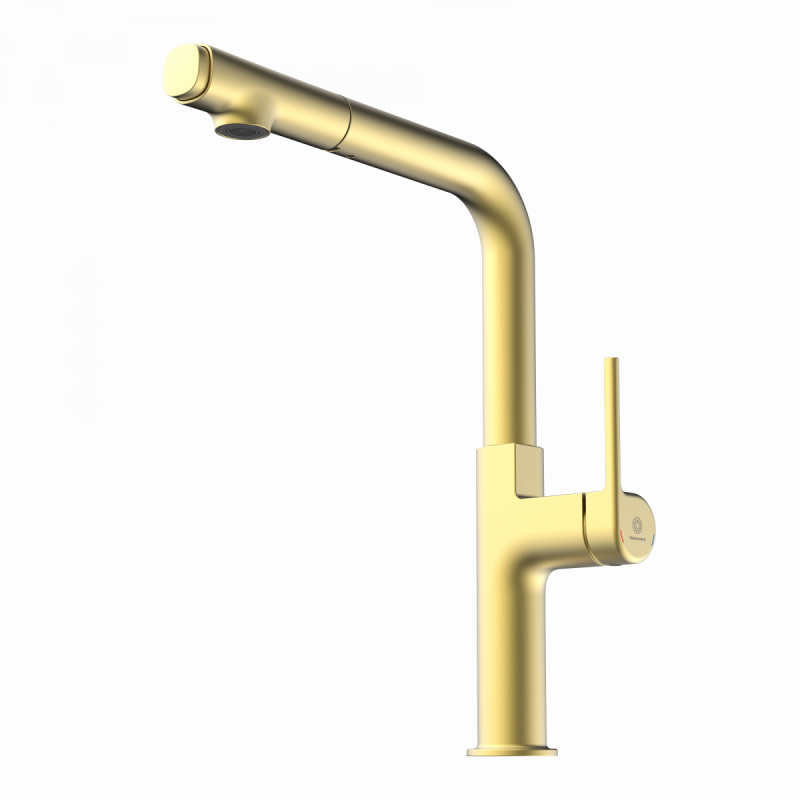 WK 11 in gold look, Kitchen Faucet with straight spout and pull-out spray