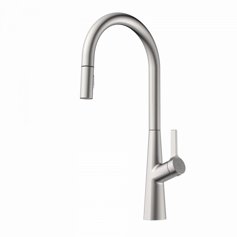 WK 9 Sphere in stainless steel look, Kitchen Faucet with arched spout and pull-out spray