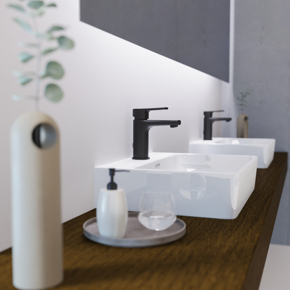 WT 13 en noir, Mitigeur de lavabo avec bec droit