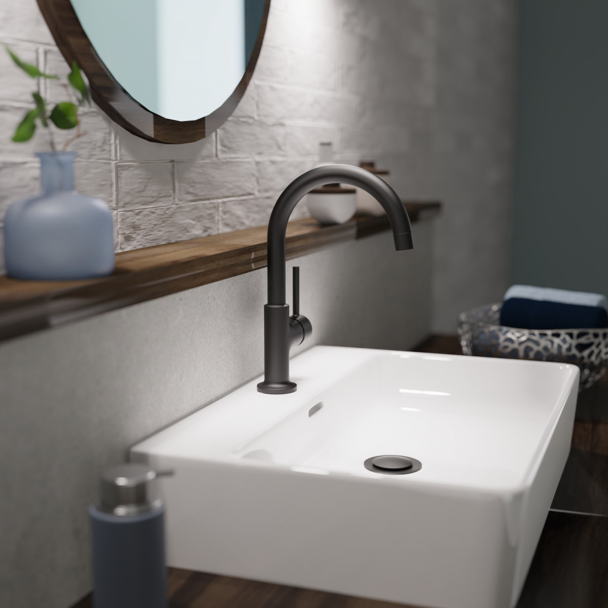 WT 14 in black, Washbasin faucet with curved spout WT 14 in black, Washbasin faucet with curved spout