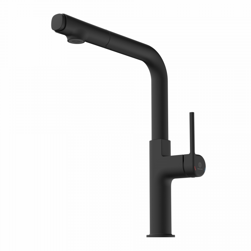 WK 11 in black, Kitchen Faucet with straight spout and pull-out spray