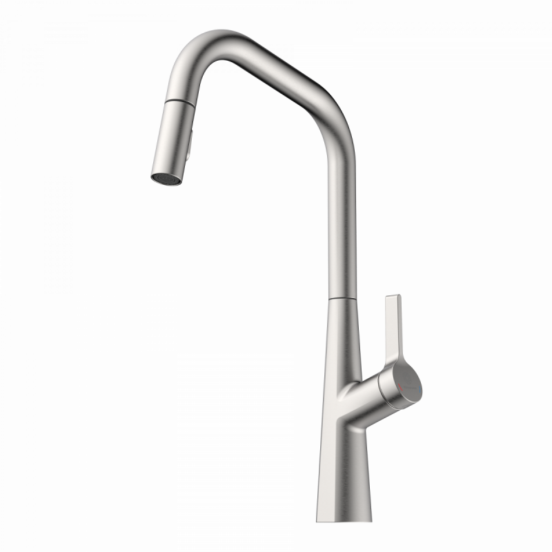 WK 9 Edge in stainless steel look, Kitchen Faucet with edged spout and pull-down spray