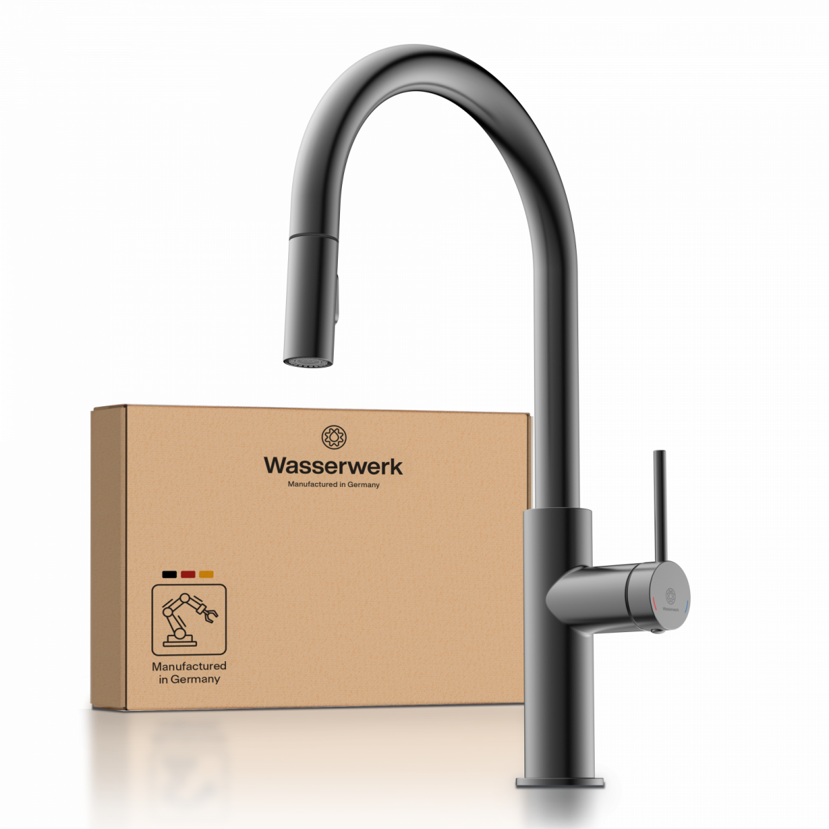 WK 13 Sphere in matte graphite, Kitchen Faucet with arched spout and pull-down spray