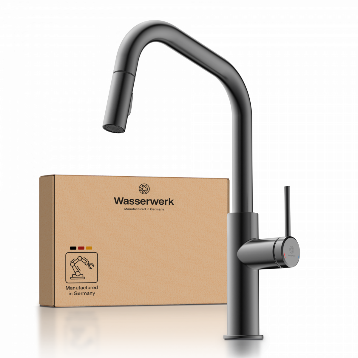 WK 13 Edge in matte graphite, Kitchen Faucet with edged spout and pull-down spray