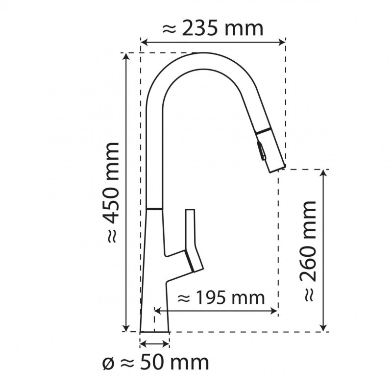 WK 9 Curve in chrome, Kitchen Faucet with curved spout and pull-down spray