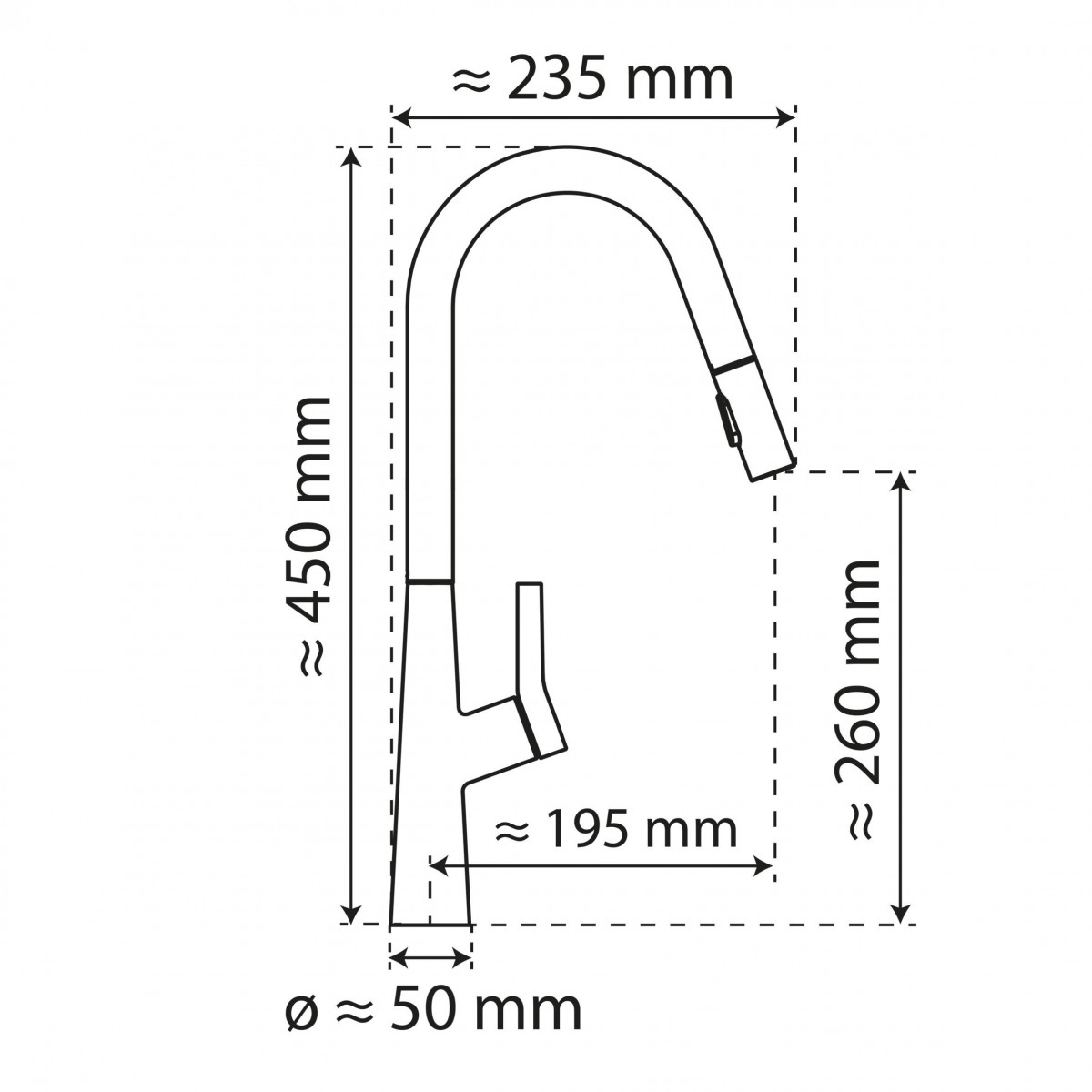 WK 9 Curve in chrome, Kitchen Faucet with curved spout and pull-down spray