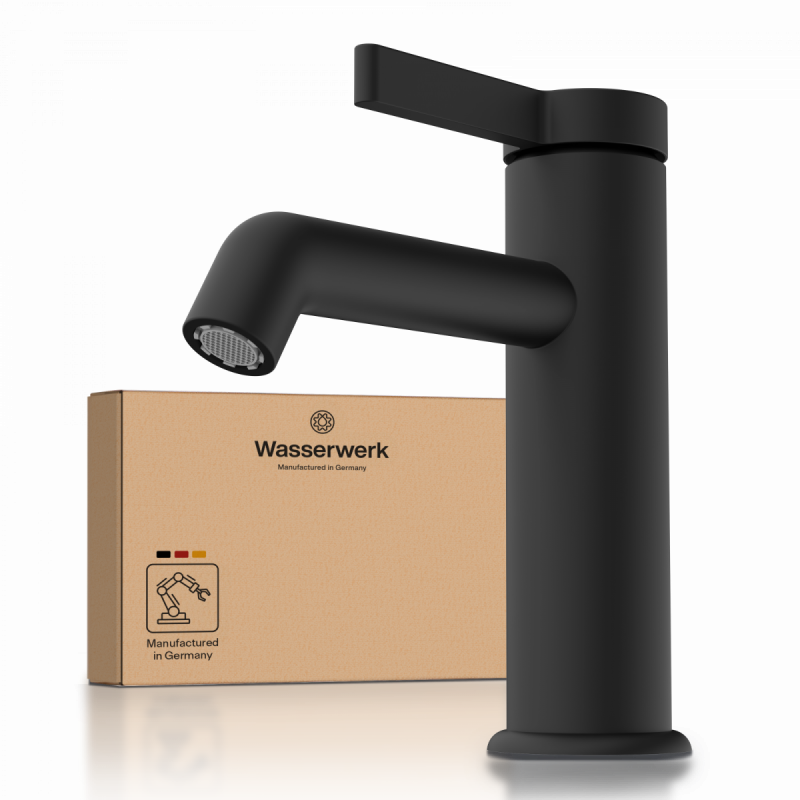 WT 11 in Schwarz, Waschtischarmatur mit minimalistischem Design