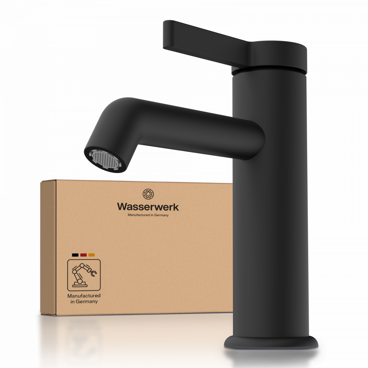WT 11 in Schwarz, Waschtischarmatur mit minimalistischem Design