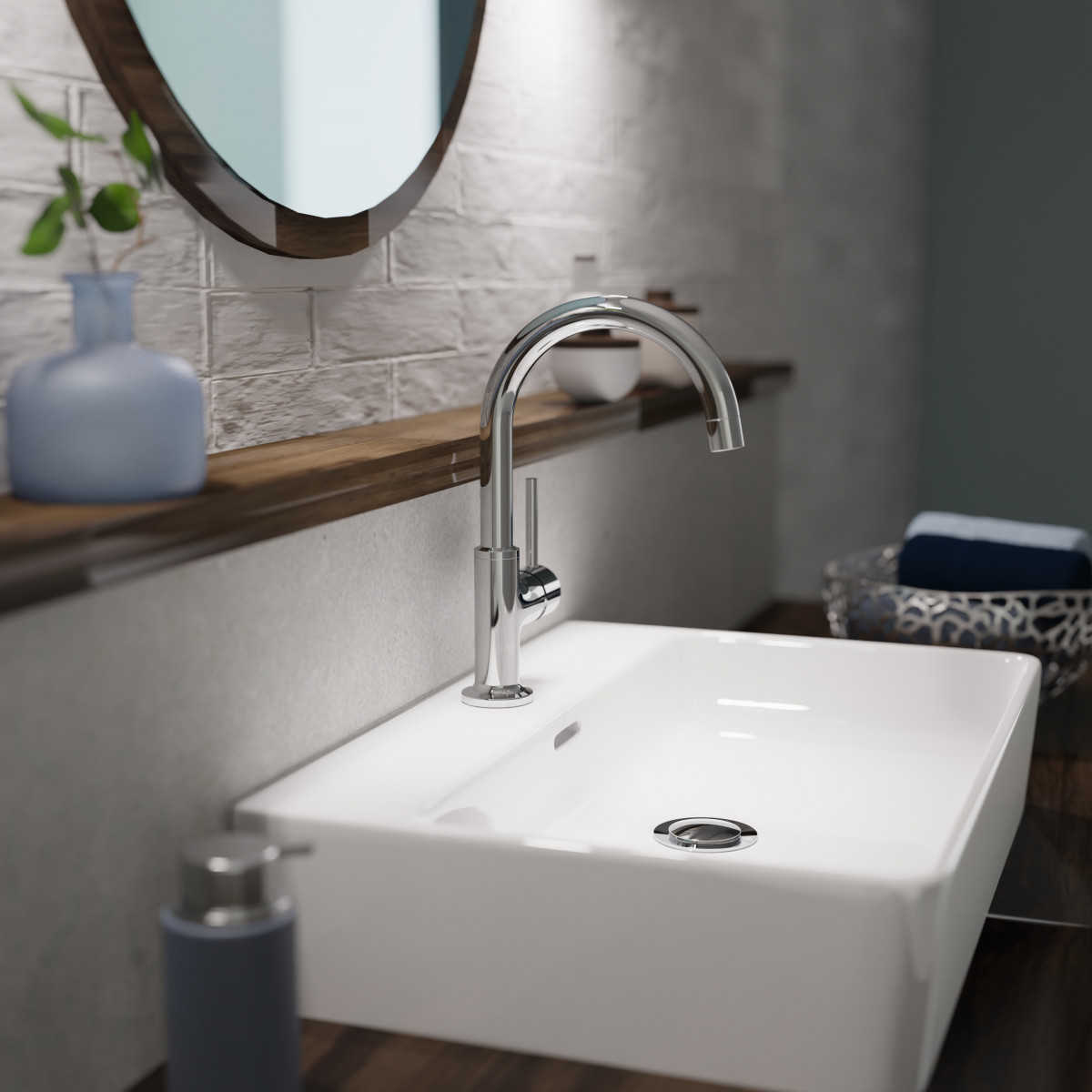 WT 14 in chrome, Washbasin faucet with curved spout WT 14 in chrome, Washbasin faucet with curved spout