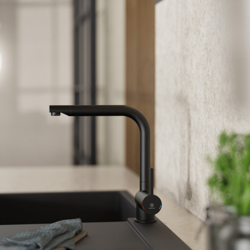 WK 4 in black, Kitchen Faucet with timeless straight spout