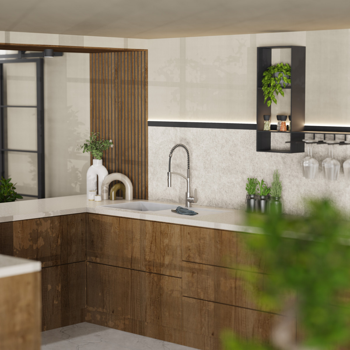 WK 3 in stainless steel look, Kitchen Faucet with innovative spiral spring design