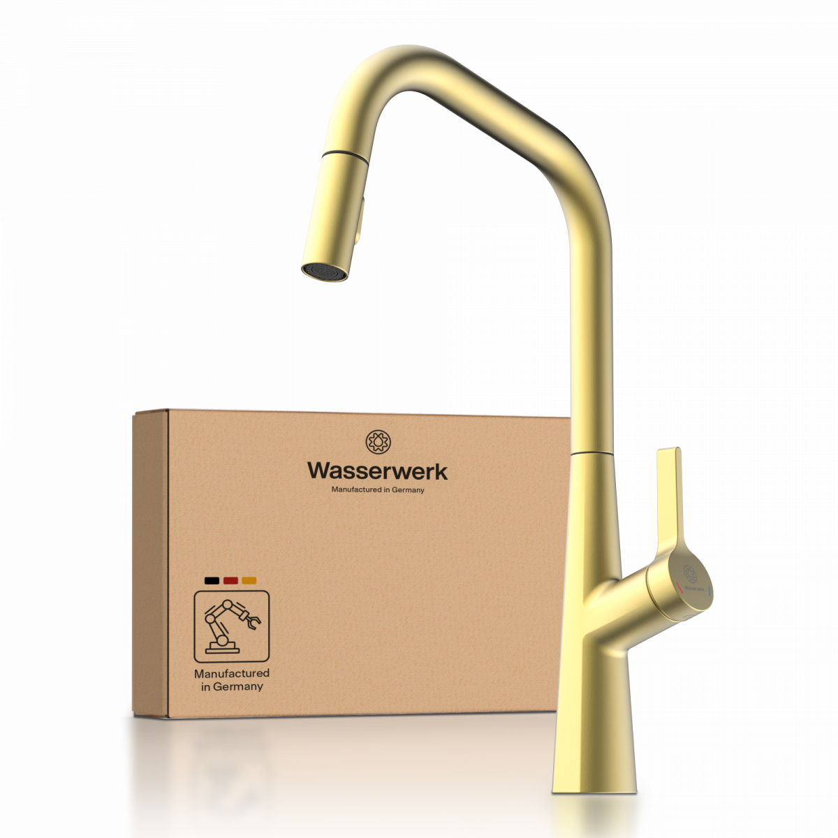 WK 9 Edge in gold look, Kitchen Faucet with edged spout and pull-down spray