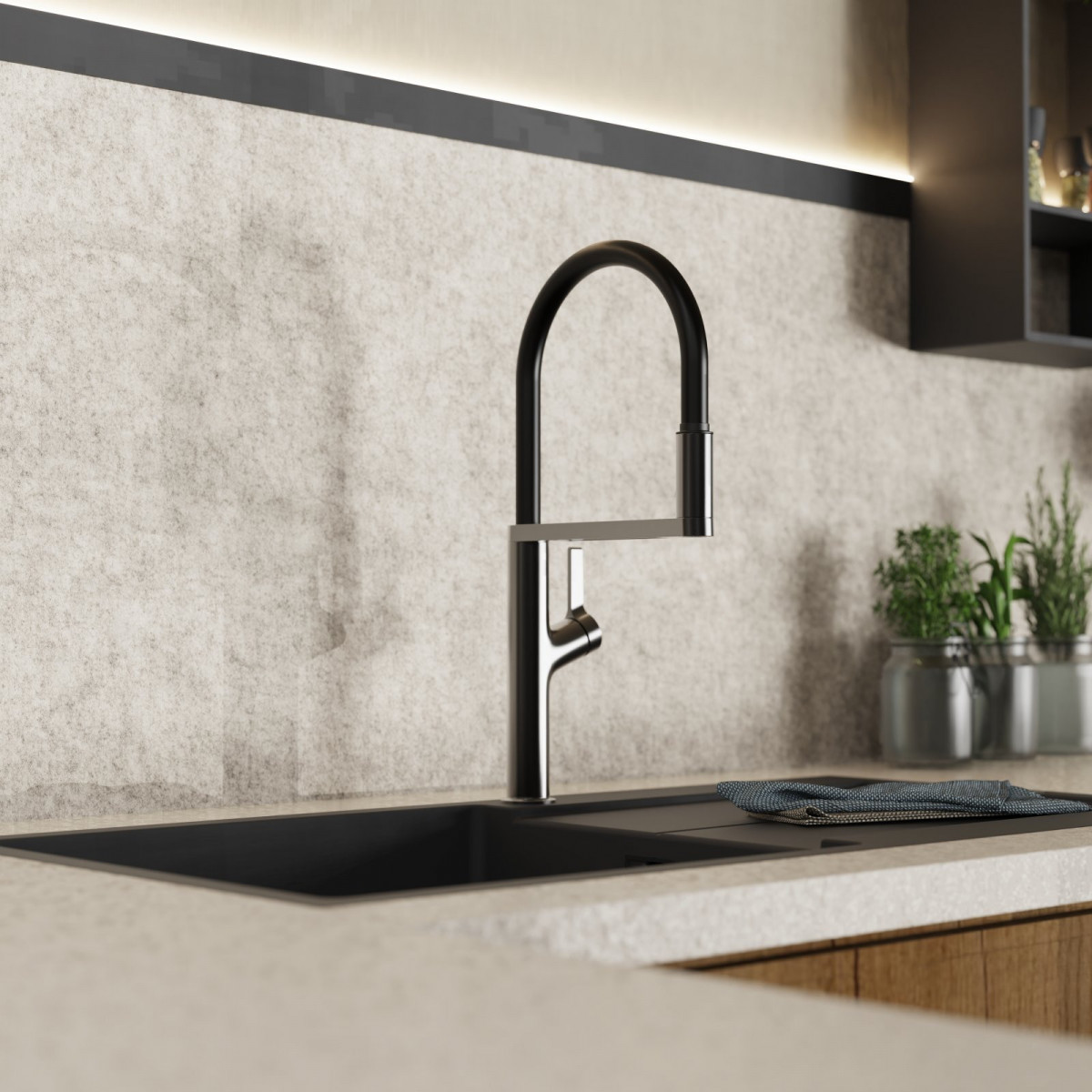WK 2 en graphite mat, Mitigeur de cuisine avec tuyau flexible Soft-Touch et douchette WK 2 en graphite mat, Mitigeur de cuisine avec tuyau flexible Soft-Touch et douchette