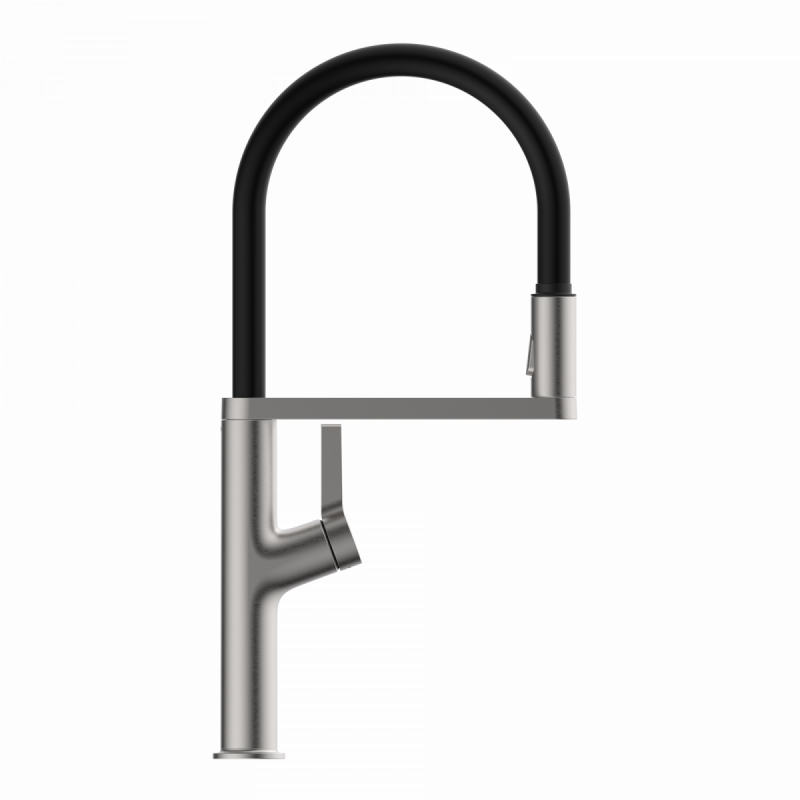 WK 2 en apparence inox, Mitigeur de cuisine avec tuyau flexible Soft-Touch et douchette