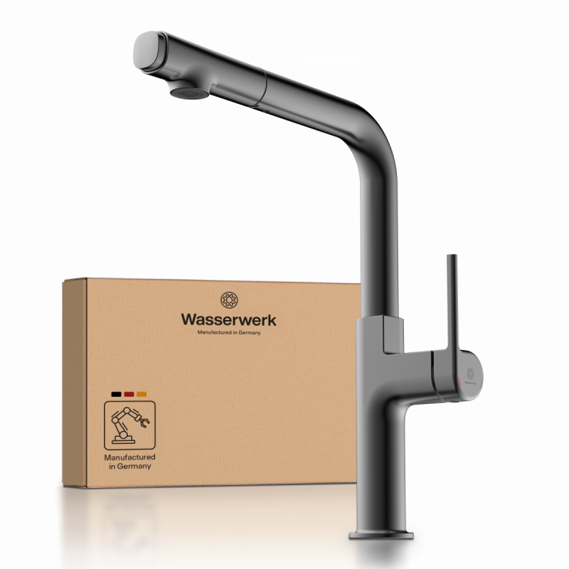 WK 11 in matte graphite, Kitchen Faucet with straight spout and pull-out spray