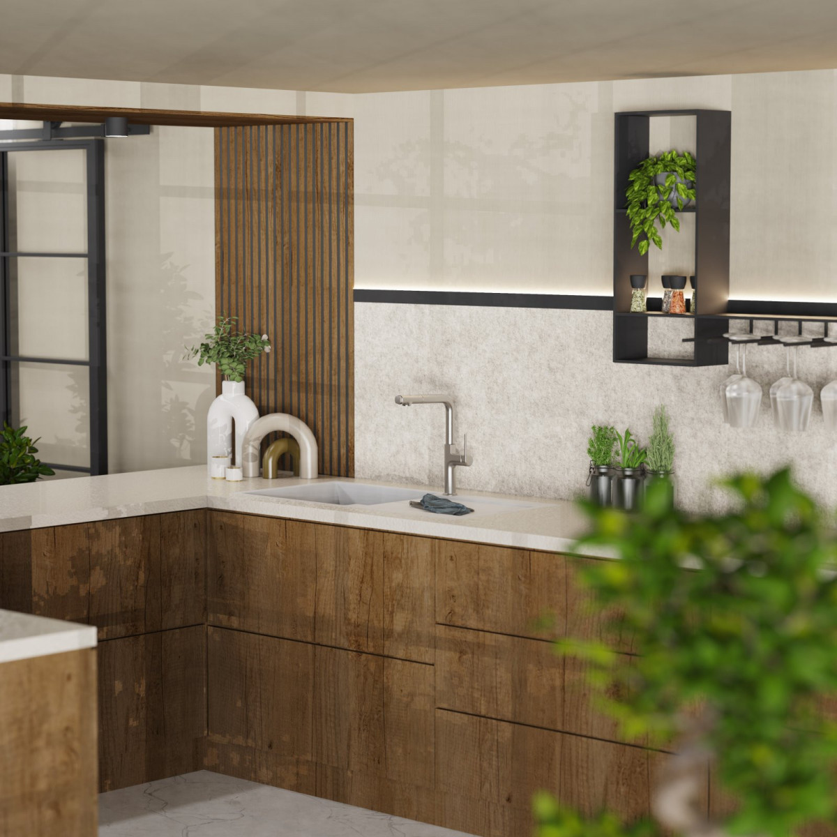 WK 11 in stainless steel look, Kitchen Faucet with straight spout and pull-out spray