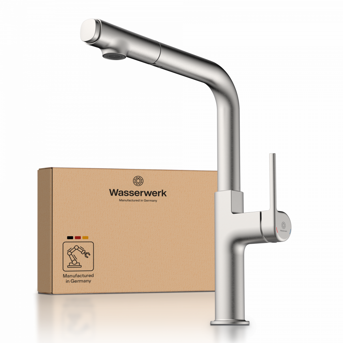 WK 11 in stainless steel look, Kitchen Faucet with straight spout and pull-out spray