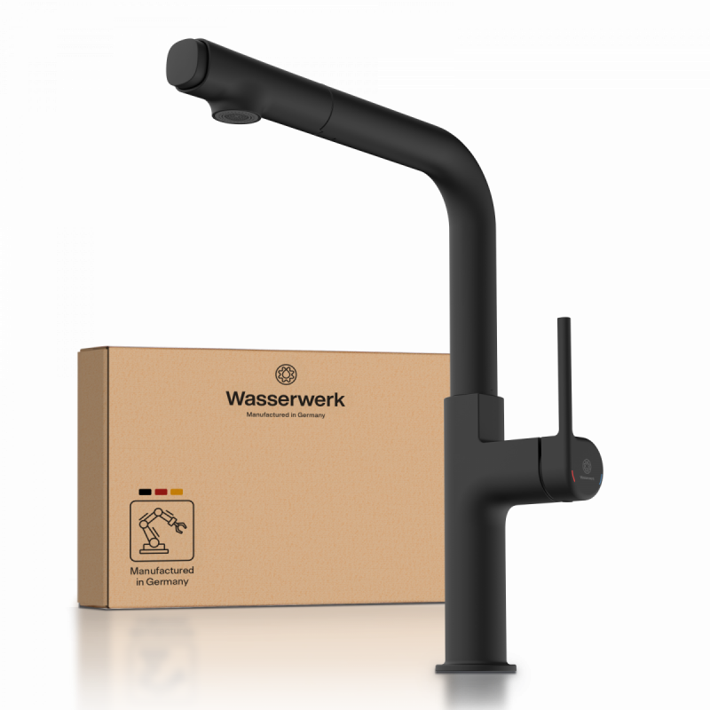 WK 11 in black, Kitchen Faucet with straight spout and pull-out spray