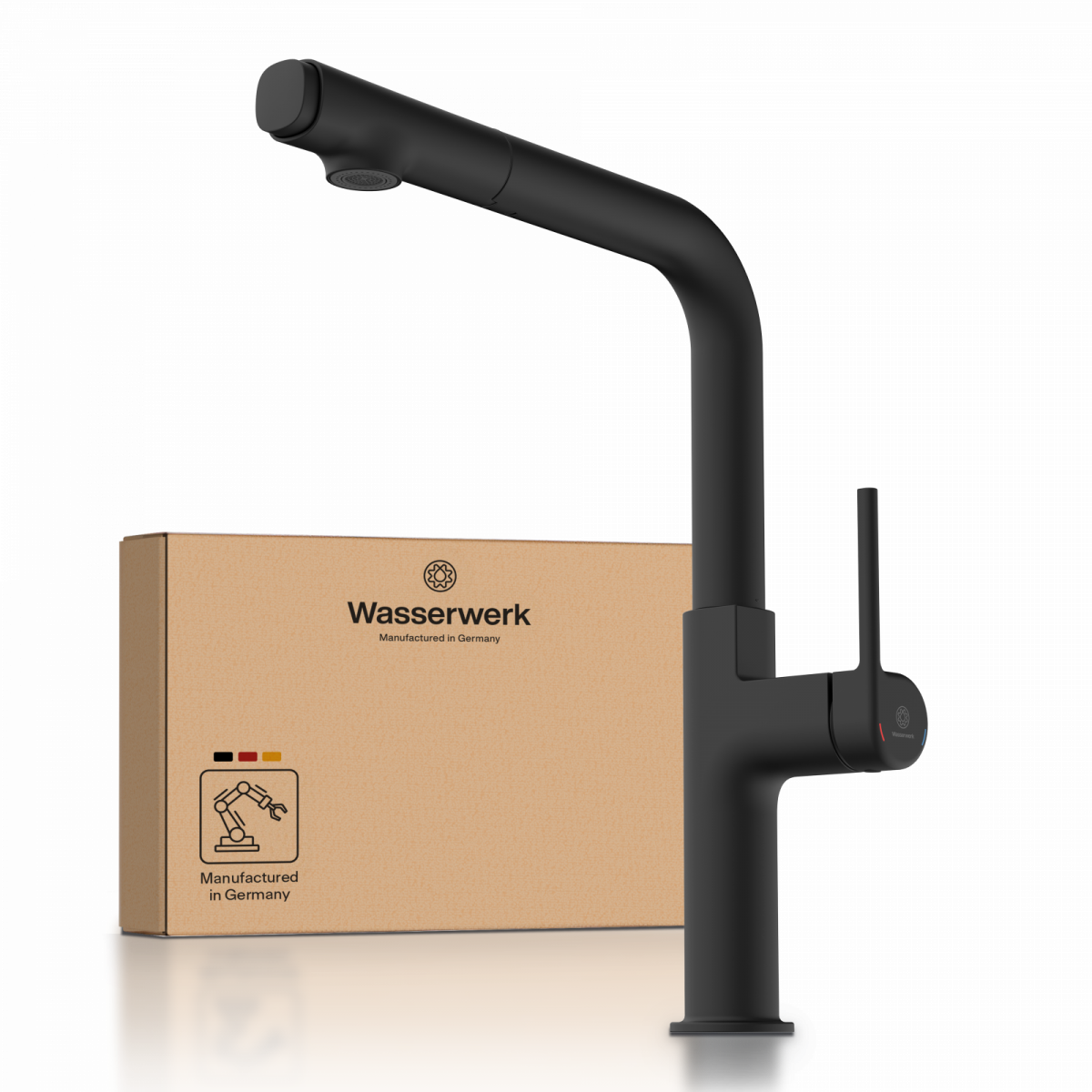 WK 11 in black, Kitchen Faucet with straight spout and pull-out spray