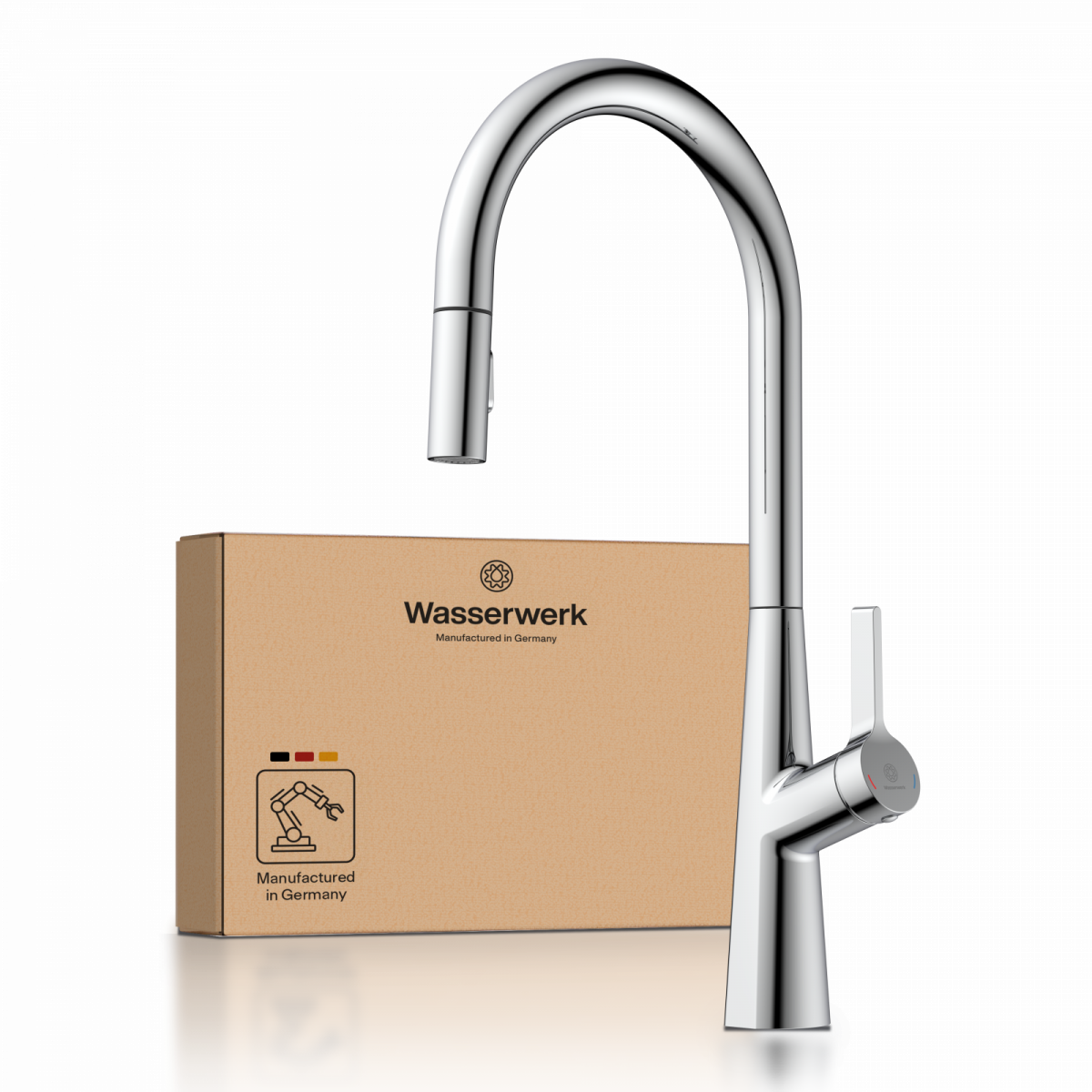 WK 9 Sphere in chrome, Kitchen Faucet with arched spout and pull-out spray