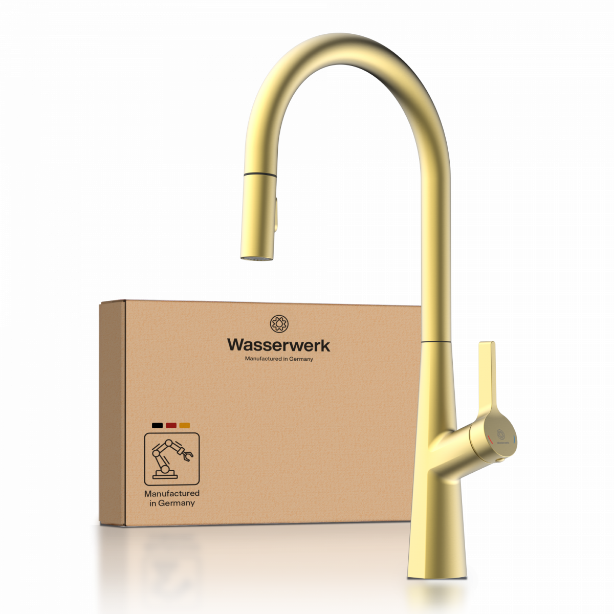 WK 9 Sphere in gold look, Kitchen Faucet with arched spout and pull-out spray