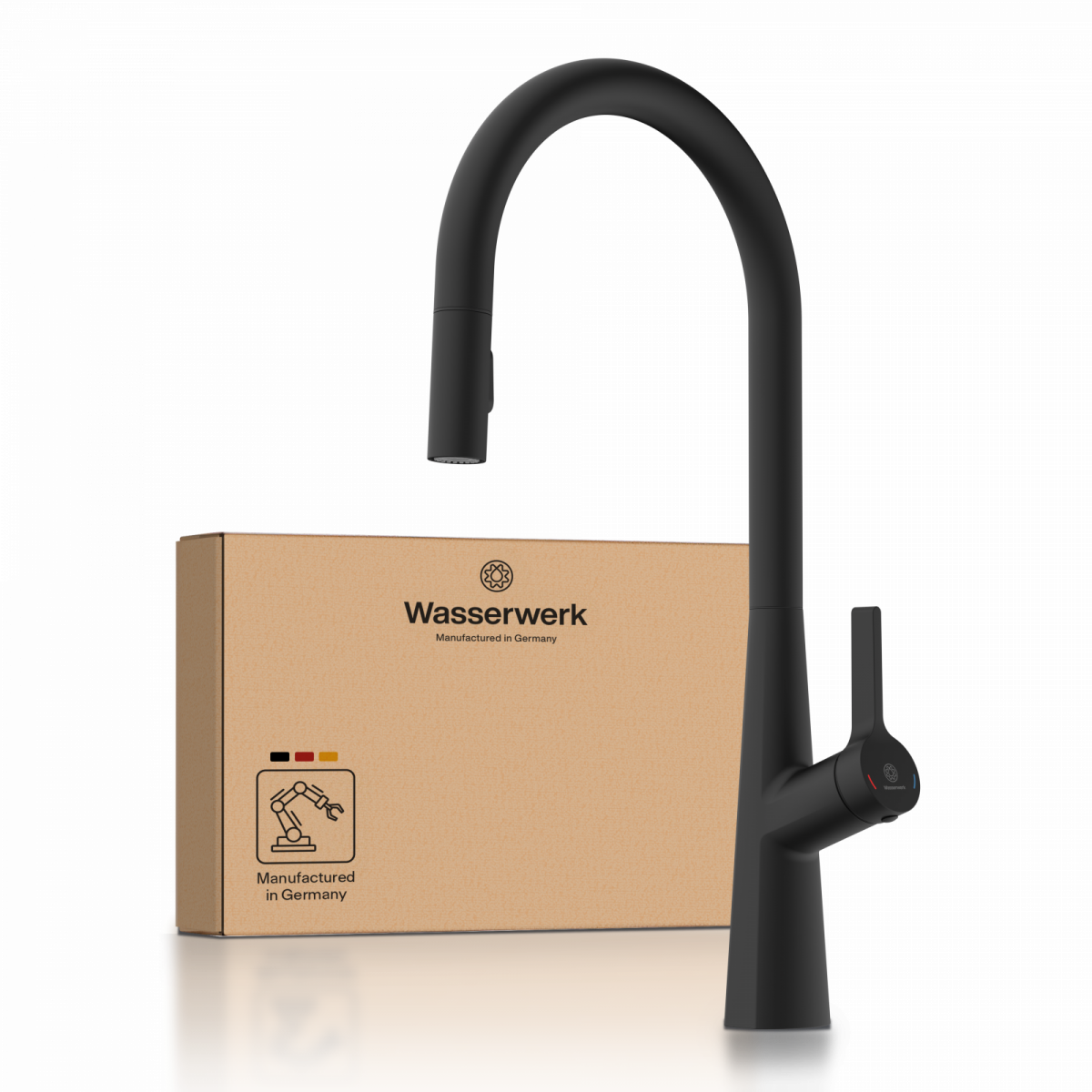 WK 9 Sphere in black, Kitchen Faucet with arched spout and pull-out spray