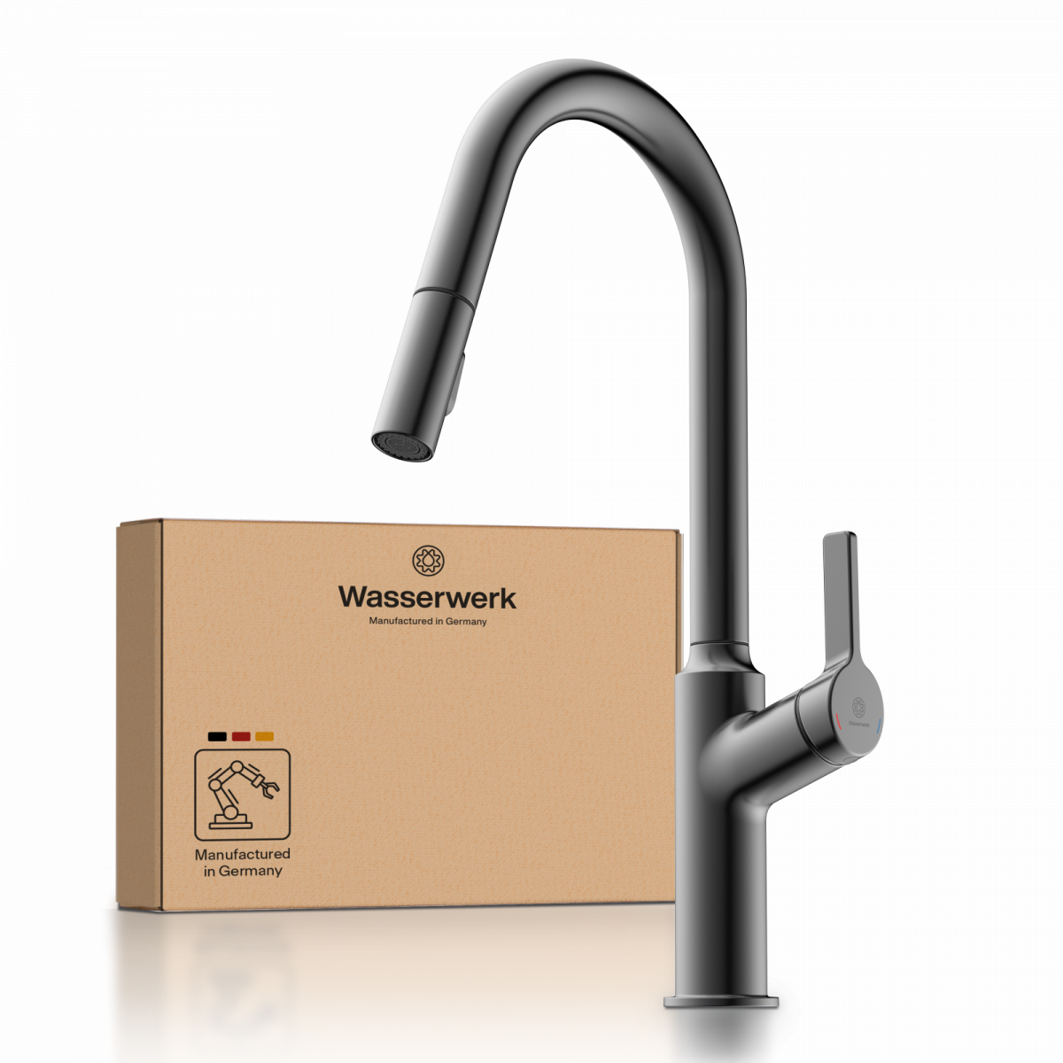 WK 12 in matte graphite, Kitchen Faucet with curved spout and pull-down spray
